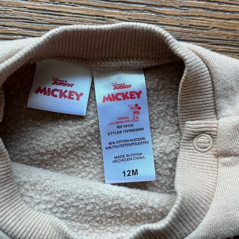 Baby Disney Junior Sweatshirt Beige Mickey Mouse 12M Button Walt Goofy Cartoon - Picture 4 of 10